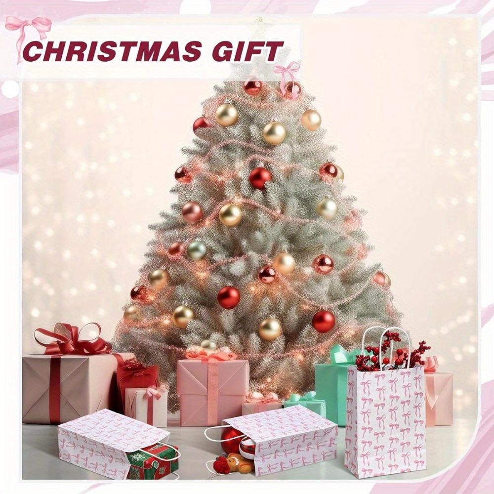 16pcs Pink Bow Paper Gift Bags with Handle Treat Bags Packaging Bag Party Favor Bags Handbag for Party Wedding Birthday