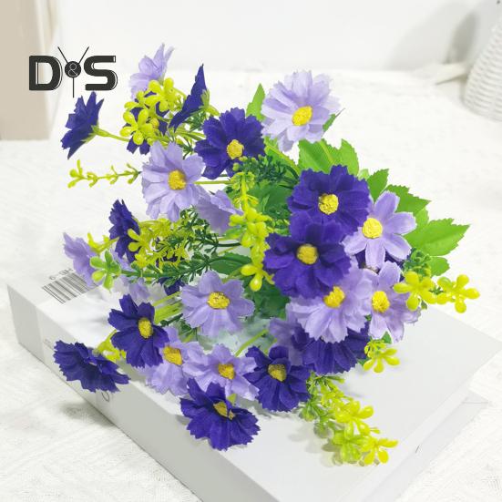 2 Pcs Artificial Daisies Bunch Realistic Faux Flowers Shrubs Plastic Greenery All-Season Fake Flowers for Indoor Vase Outside Garden Porch Window Box