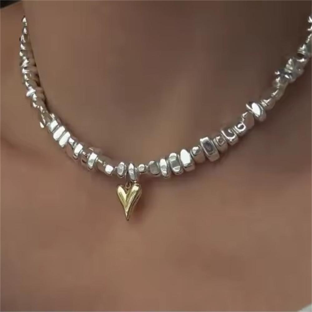 Moderne Vintage Silberfarbene Geometrische Perlenketten Halskette Für Frauen Weiblich Boho Quaste Herz Anhänger Schmuck