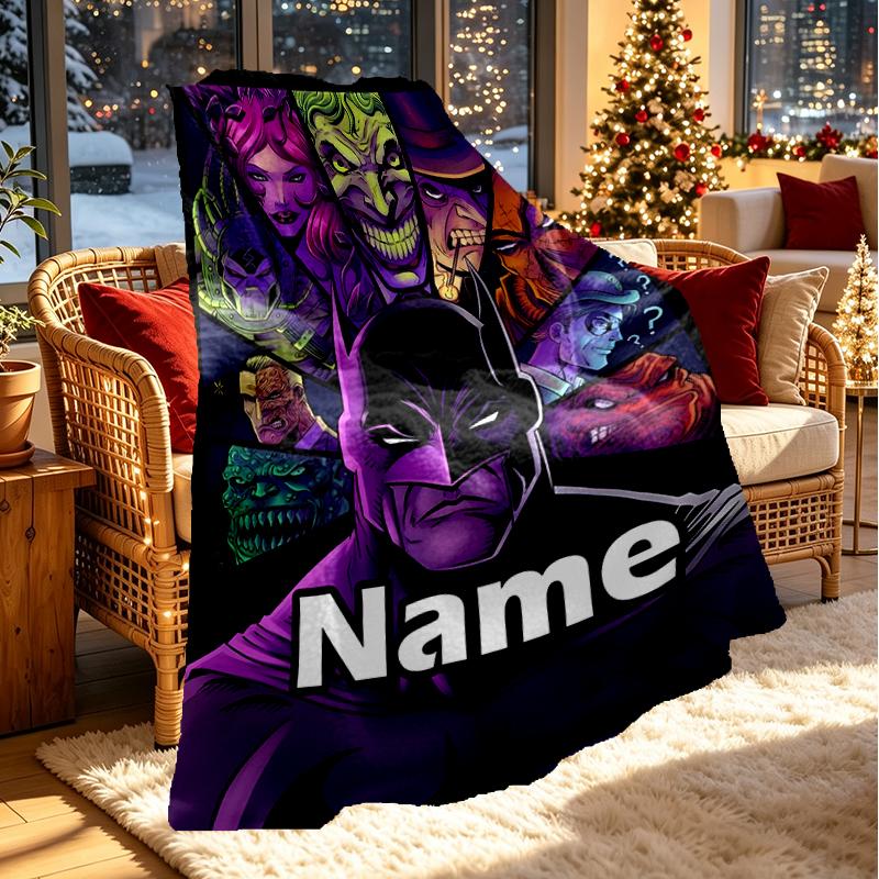 Custom Name Personalized Batman Print Blanket, Home Decor, Bedroom, Sofa, Camping, Couch, Gifts for Birthday Christmas
