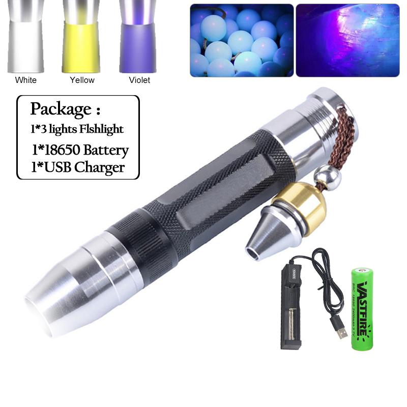 Jade Identification Torch 3 IN 1 LEDs Light Sources Portable Dedicated UV Flashlight Ultraviolet  Gemstones Jewelry Amber Money