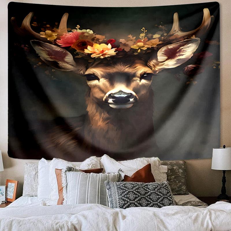 Deer With Floral Crown Tapestry Room Decoration Wall Hanging for Living Room Bedroom, dormitory, Birthday and Christmas gifts