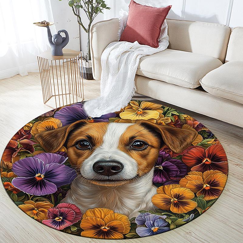 Jack Russell Round Area Rug,Carpet Rug for Living Room Bedroom Sofa Playroom Decor,Non-slip Floor Mat