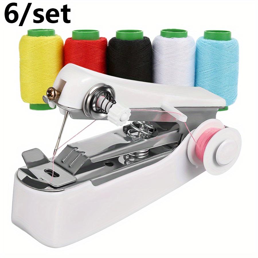 

6/set White Mini Handheld Sewing Machine with 5 Spools Colorful Thread Portable Manual Quick Fix for Clothes DIY Crafts JXB