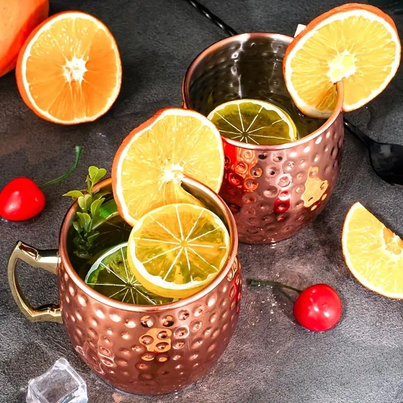 2Pcs New Cocktail Wine Cup Moscow Mule Mug Stainless Steel Hammered 500ml Copper Plated Beer Cup Bar Drinkware