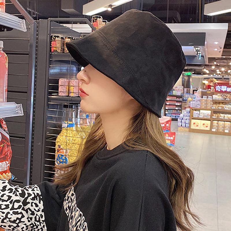 Fashion Suede Bucket Hats For Women Irregular Flat Top Panama Hat Solid Color Female Outdoor Travel Sun Cap