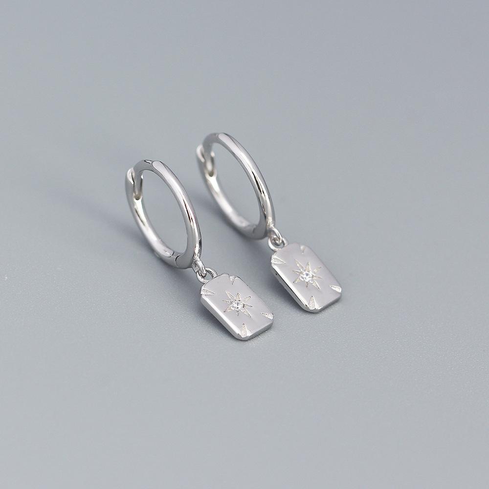 Ins Fine Jewelry S925 Sterling Silver Zirconia Engraved Star Geometric Pendant Earrings Fine Jewelry for Women