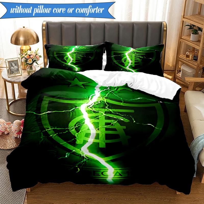 3PCS Green Shield Emblem Design Printed Soft Bedding Set,Including 1pc Duvet Cover And 2pcs Pillowcases Perfect for Bedroom, Dormitory, Fan gift