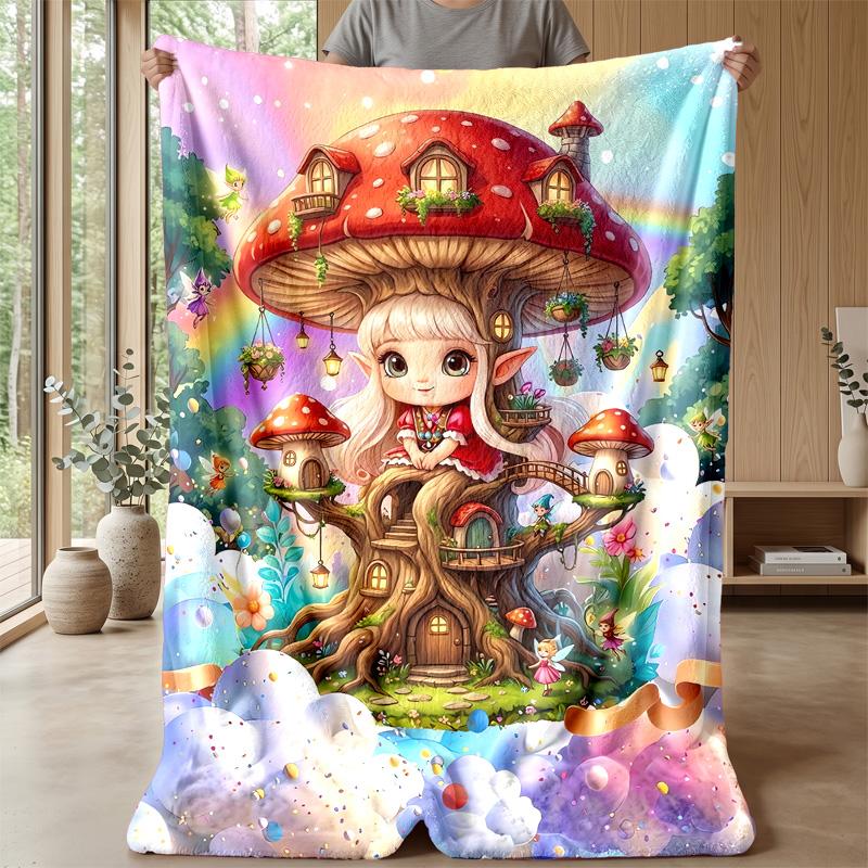 Fairy Mushroom Home Theme blanket Lightweight Warm Flannel Blanket Decorative Throw Blanket for Home Decoration