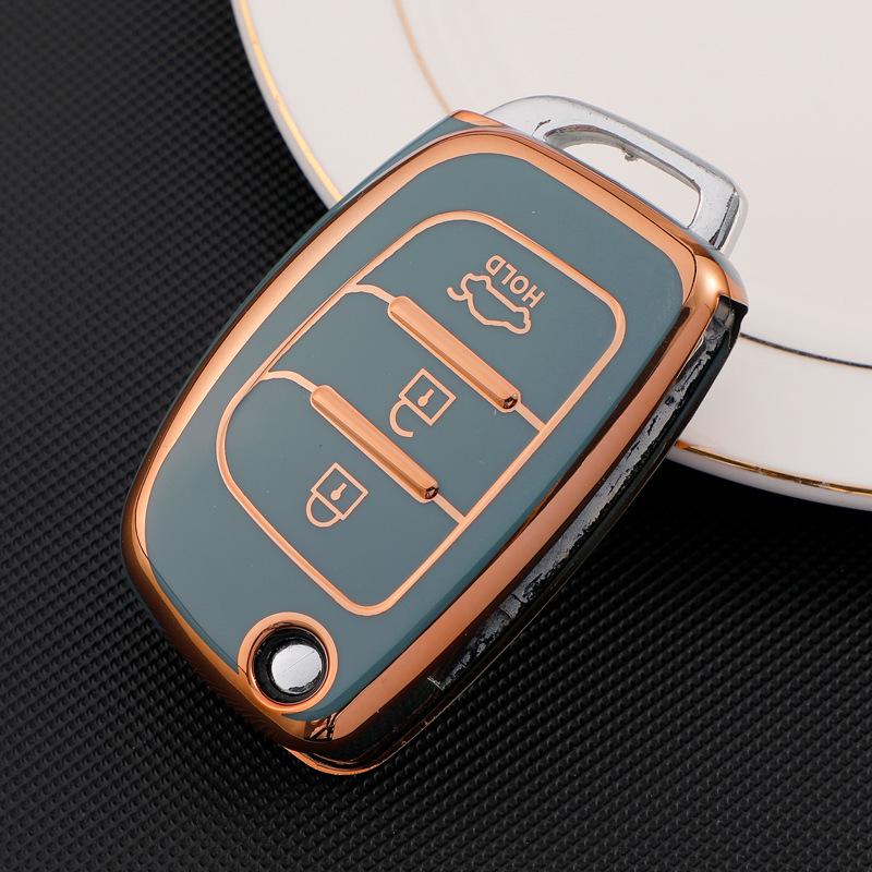 Premium Hyundai Key Cover: Mistra, Elantra, ix35, Santa Fe, ix25 - Gold Edged Full Wrap Protective Case.