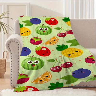 [1pc] Fruit-Patterned Flannel Blanket, for Family And Friend Gift Blanket, Suitable for Napping, As a Cover Blanket, Sofa Blanket, And Multi-Purpose B