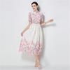 Elegant A-Line Dress for Women High-Quality Embroidery Flower Stand Collar Short Sleeve Fashion Runway Summer Dress Female 2026