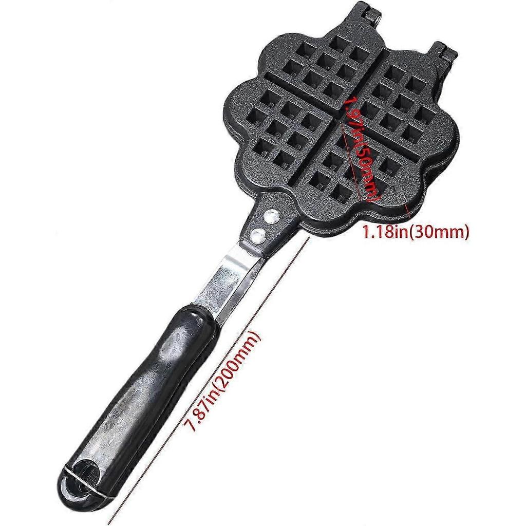 Cast Iron Waffle Maker with Dual Heart Mold for Gas Stove, Non Electric Outdoor Cooking Pan