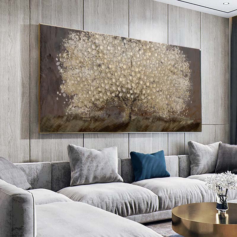 Abstraktní Golden Tree Flower Malba na plátně Plakáty a tisky Minimalismus Obraz na zeď Moderní Dekorace obývacího pokoje Bezrámové