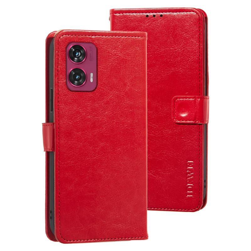 

For Motorola Edge 50 Fusion 5G Case Wallet Crazy Horse Texture Leather Phone Cover Red