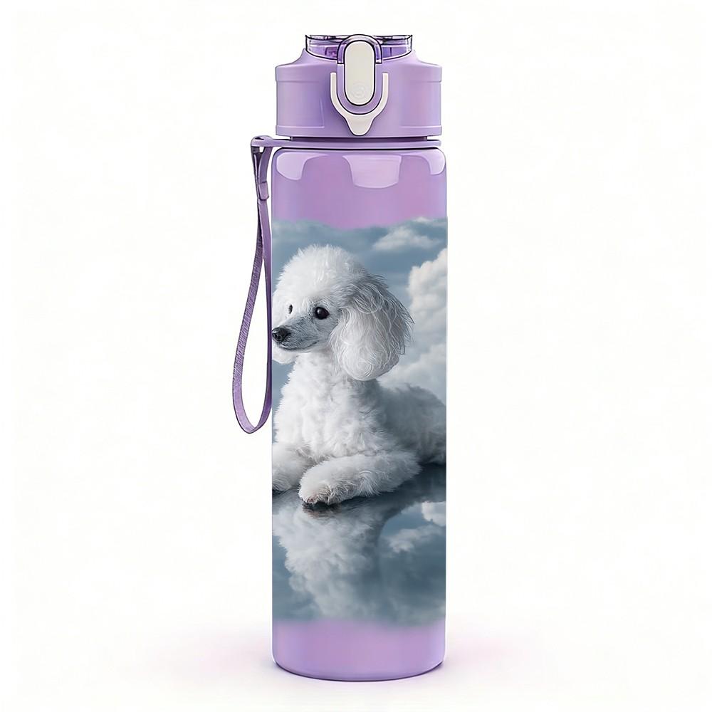 1PC White Puppy Cloud Sky Scene Print 750ml Color Plastic Sports Water Bottle Leakproof Flip Straw Lid Suitable for Sports Office Home Use