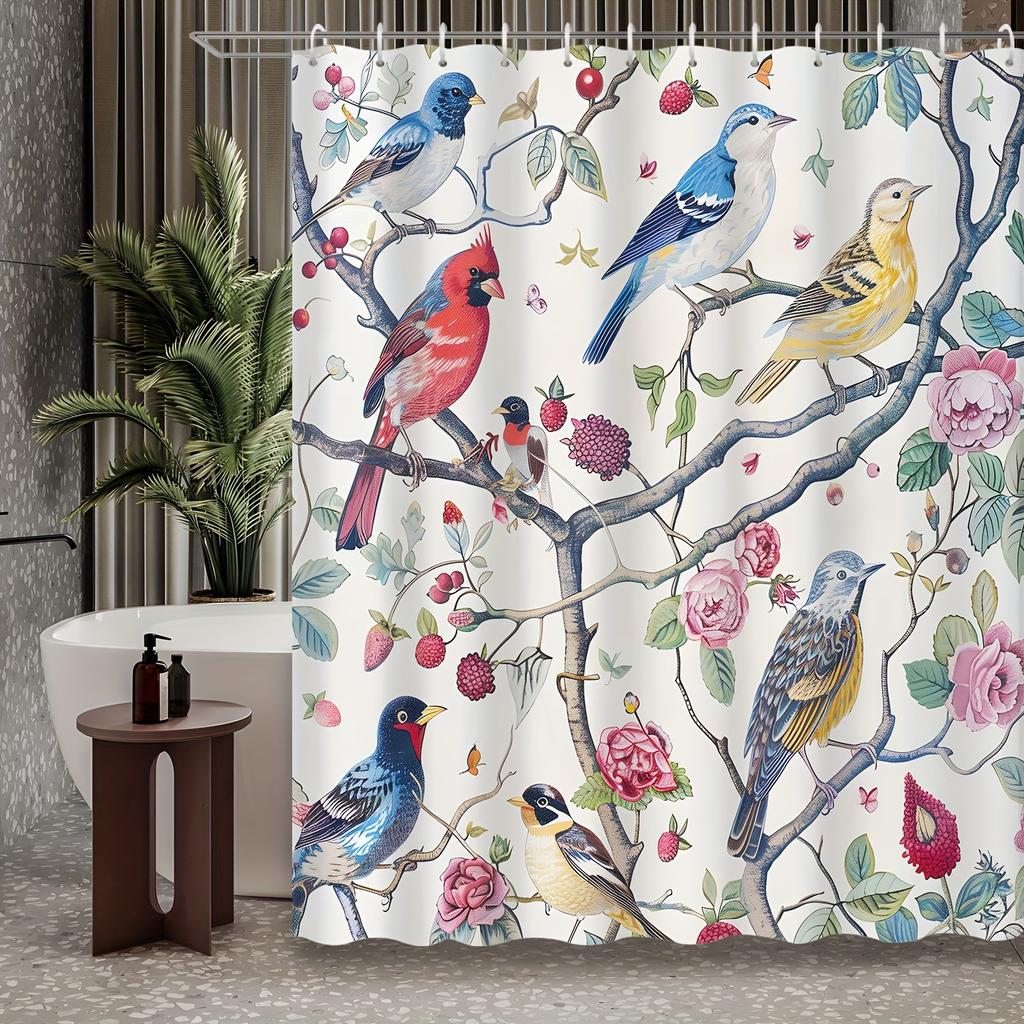 1Pcs Chinese Classical Floral Elegant Flower And Bird Painting Shower Curtain Decorative Printed Shower Curtain Polyester Fabric
