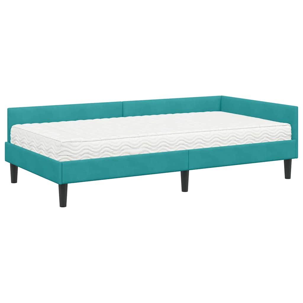 Corner Bed Frame with Mattress Other 2 Pcs Turquoise Velvet