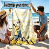 Custom Name Personalized Minions Print Beach Towel, for Trip Camping Beach Party Home Decor, Birthday Gift for Family & Friends