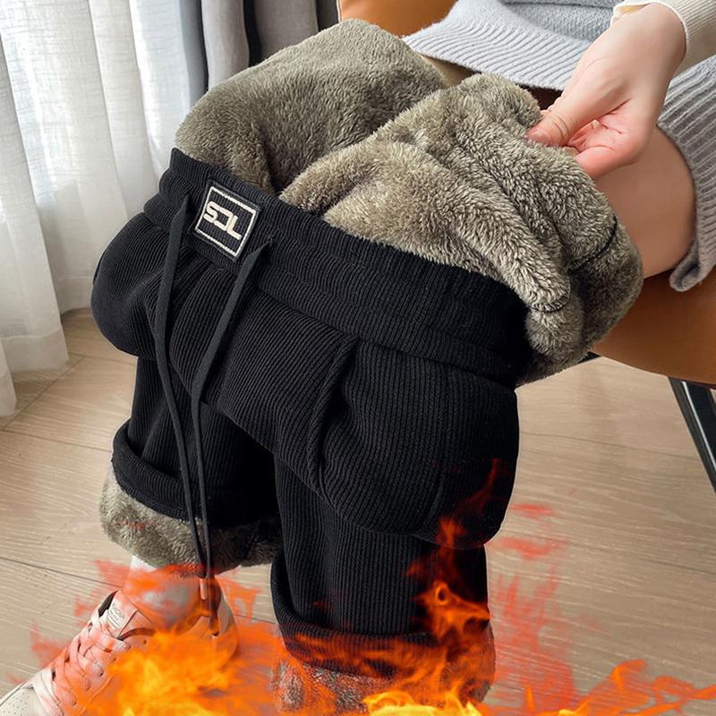 Moda damska Elegancka podszewka z polaru, wysoka talia, ciepłe, codzienne spodnie z szerokimi nogawkami, proste spodnie, jednokolorowe, długie spodnie z elastyczną talią