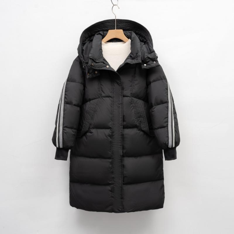 

Pinghu down jacket women s winter new fashion medium and long coffee color retro white duck down jacket hooded and thickened M