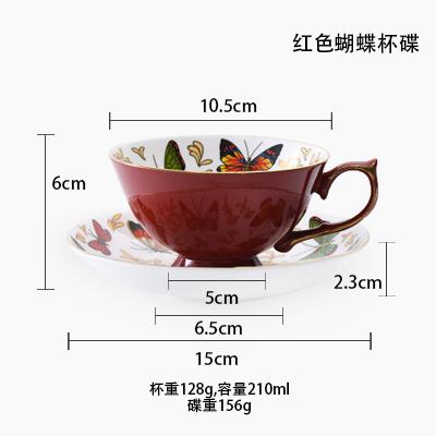 Luxuriöses Kaffeetassen- und Untertassenset im europäischen Stil, Britische Nachmittagstee-Party, Schmetterling Knochenporzellan Teetasse