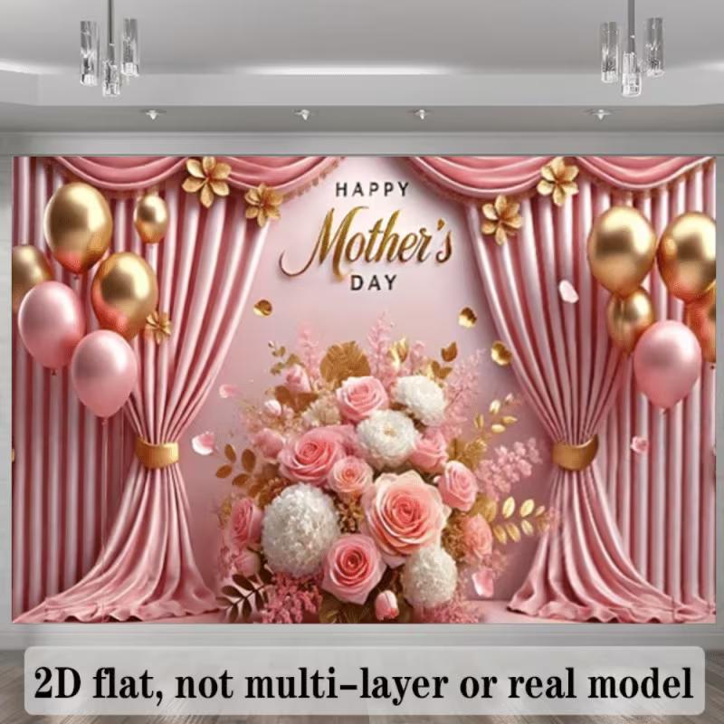 2D Blumiges Muttertagsbanner mit goldenen Akzenten für die Feier