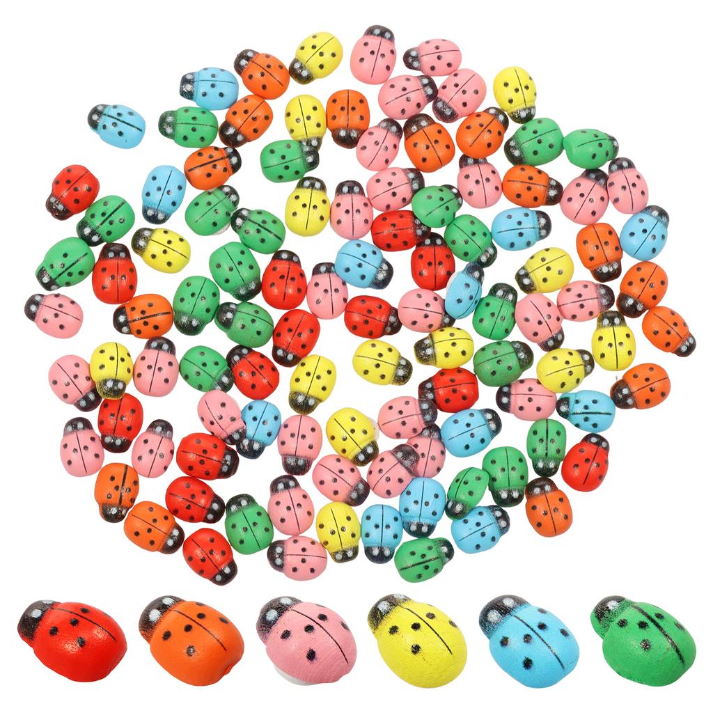 100 Pièces Autocollants Mini Abeilles Coccinelles en Bois Auto-adhésifs Colorés Coccinelle Peinte Bricolage Scrapbooking Décoration Fête de Jardin Maison
