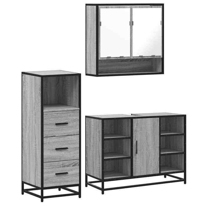 VidaXL Ensemble de meubles de salle de bain 3 pcs Sonoma gris, armoire de salle de bain, armoire de rangement de toilette, 3301063