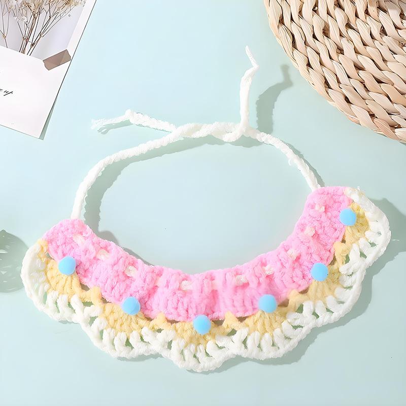 Popular cute pet handmade DIY knitted cat collar decorative saliva towel fashionable versatile scarf small dog