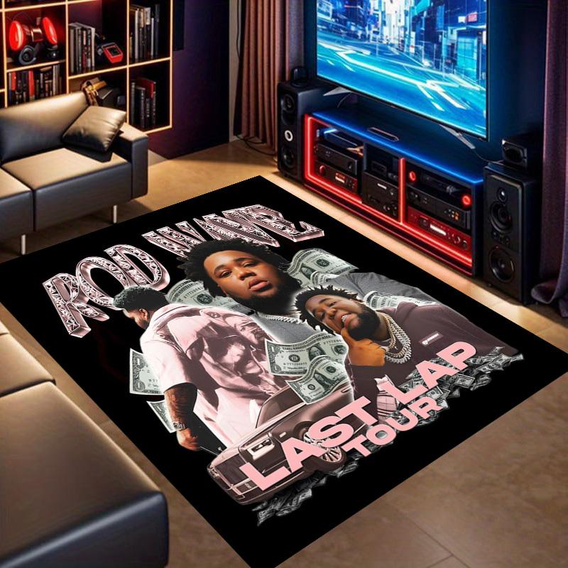 Tapis de sol rectangulaire antidérapant avec impression d'étoile hip-hop Rapper Rod Wave Tapis de décoration pour chambre de fan de musique et de jeux
