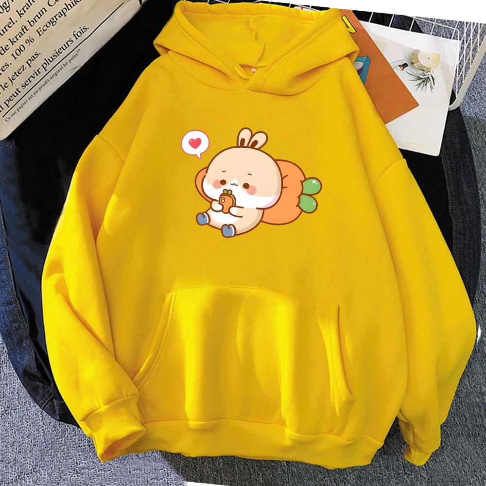 Rabbit Eating Carrot Printed Hoodies Sudaderas Winter Cartoon Graphic Print Sweatshirt with Pocket Women Men Clothing  Moletom