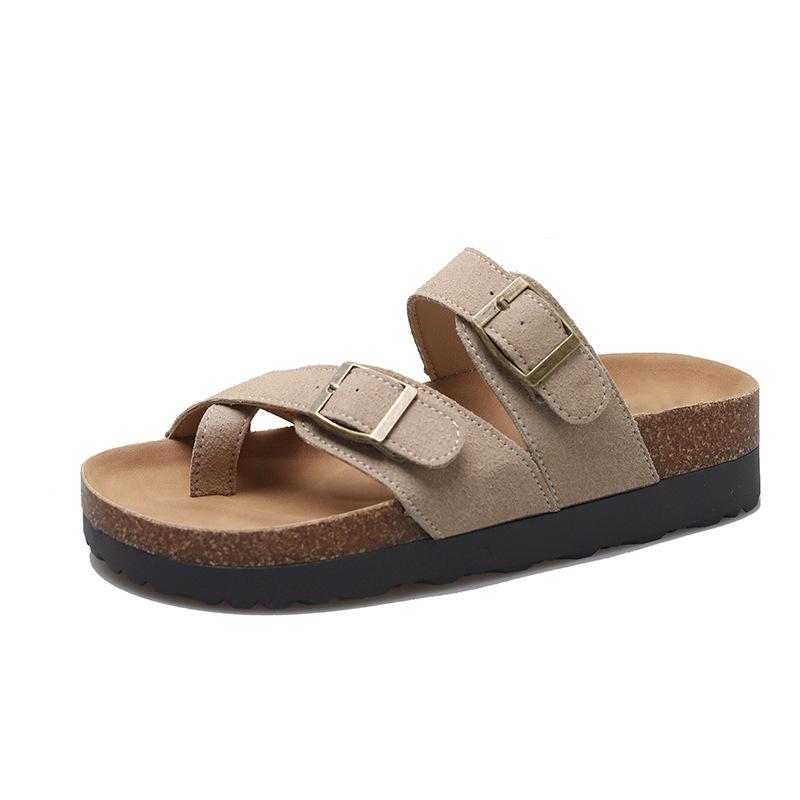 

Niche platform slippers women s summer wear versatile casual 2025 spring and summer new belt buckle daily beach sandals 40 бежевий