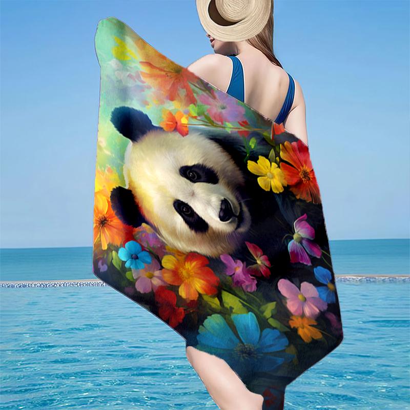 Panda In Floral Paradise Beach Towel, Super Soft Microfiber, Gift for Her/Him, Birthday, for Pool, Beach, Travel, Home Decor Fan gifts