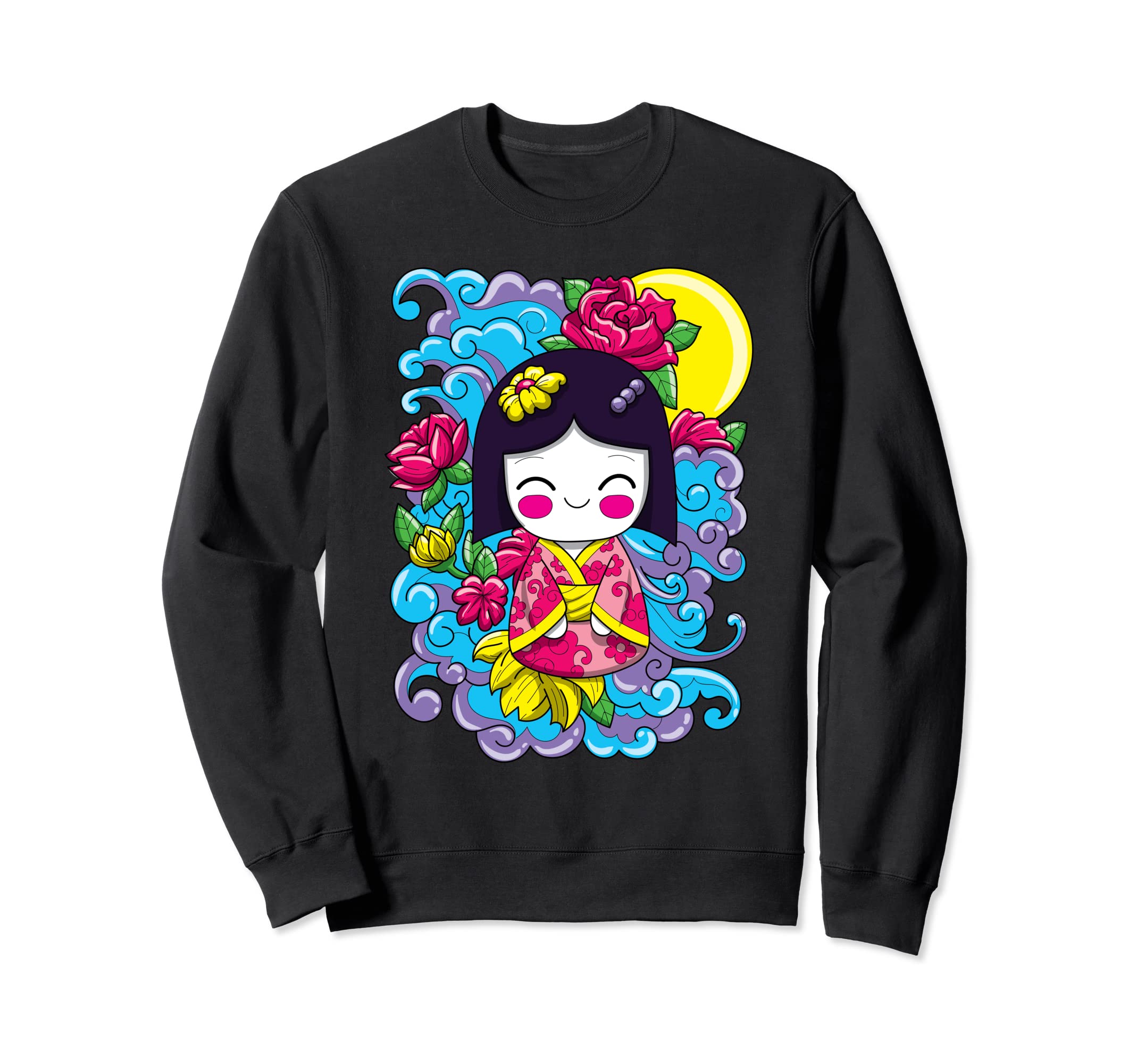 

Cute Japanese Doll Kokeshi Geisha and Flower Sweatshirt чёрный