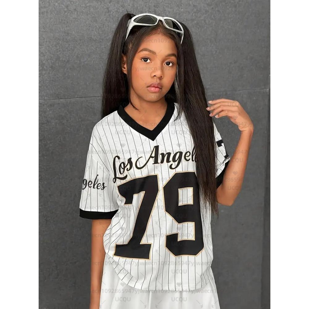

Girls Casual Sports Style Los Angeles NO.79 Print Short Sleeve V-Neck Women s Children Men s T-shirt Tops 100