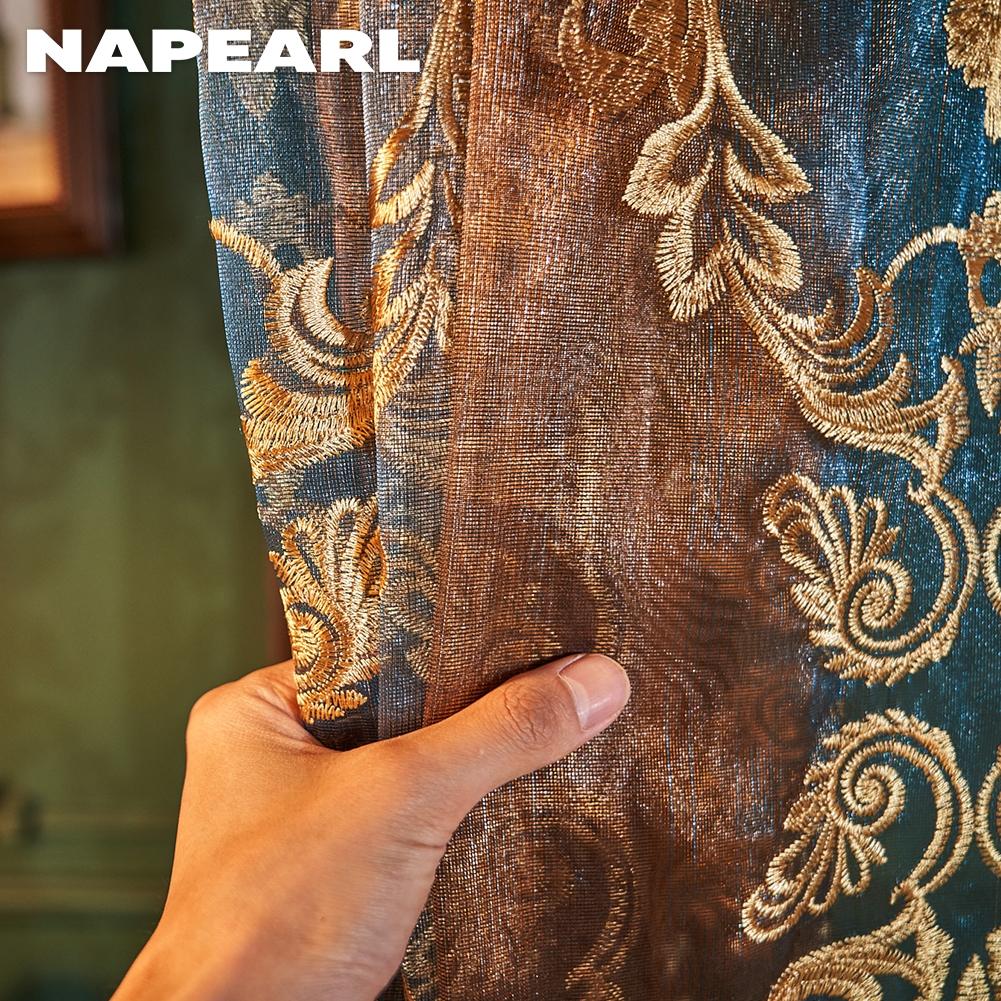 1 Stück NAPEARL Luxuriöser Floral Bestickter Tüllvorhang Nordischer Stil Fensterabdeckung für Schlafzimmer Wohnzimmer Heimdekoration