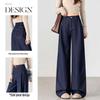 Women's Faux Denim Straight Wide-Leg Pants