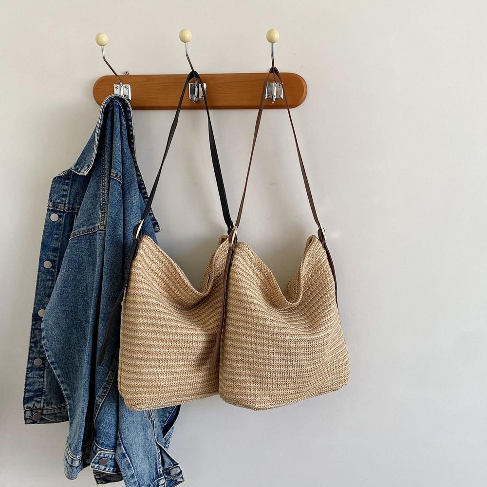 Handgeflochtene Strohtasche Große Kapazität Sommer Strand Umhängetasche Damen Mädchen Mode Handtasche Rattan Geflochtene Tragetasche für Damen