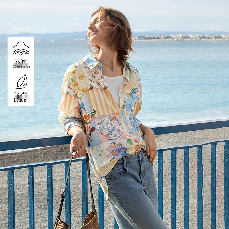 INMAN Women s Li Landi Style Tencel Floral Print Shirt M