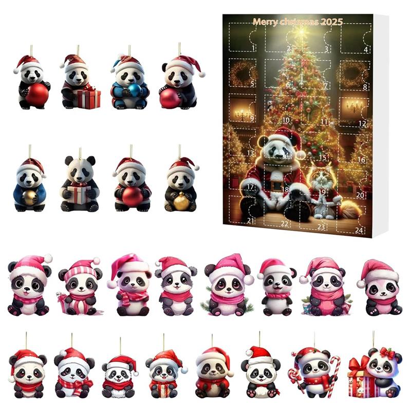 HHO-Christmas Tree Decorations With Santa Hats Acrylic Mini Xmas Tree Panda Pendant For Home Decor- Advent Calendar