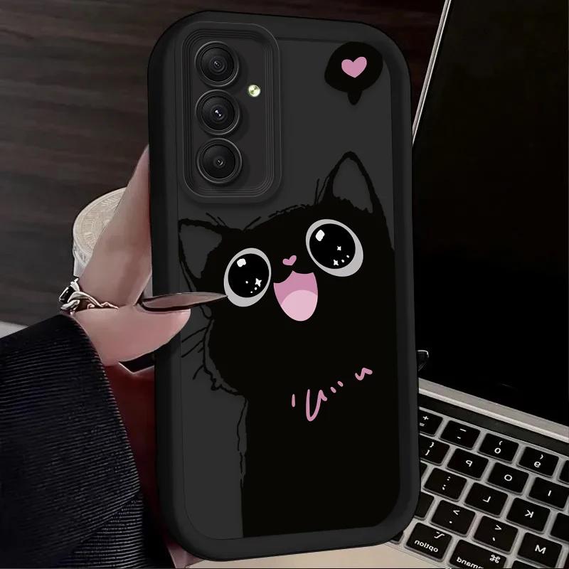 Lovely Black Cat Silicone Case For Samsung Galaxy S25 Ultra S24 S23 S22 Plus S21 FE S20 A55 A54 A15 A35 Shockproof Soft Cover