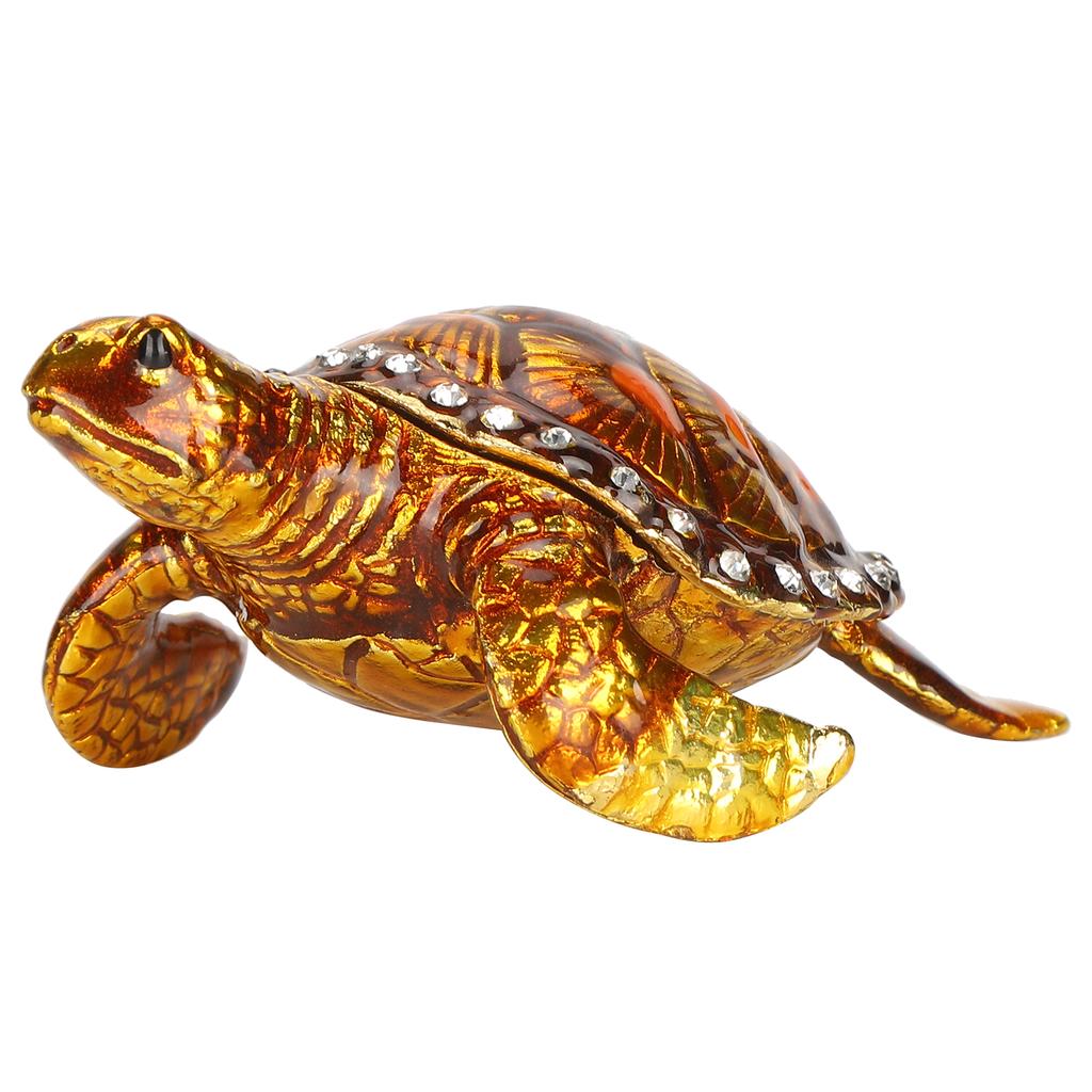 Tortoise Figurine Electroplated Turtle Jewelry Trinket Storage Box Ornament with Rhinestones