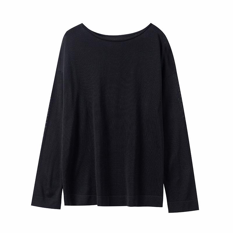 

Простой ленивый ветер слегка прозрачный воротник-стойка трикотажный свитер топ женский свободный и тонкий базовый лонгслив верхняя одежда M чёрный