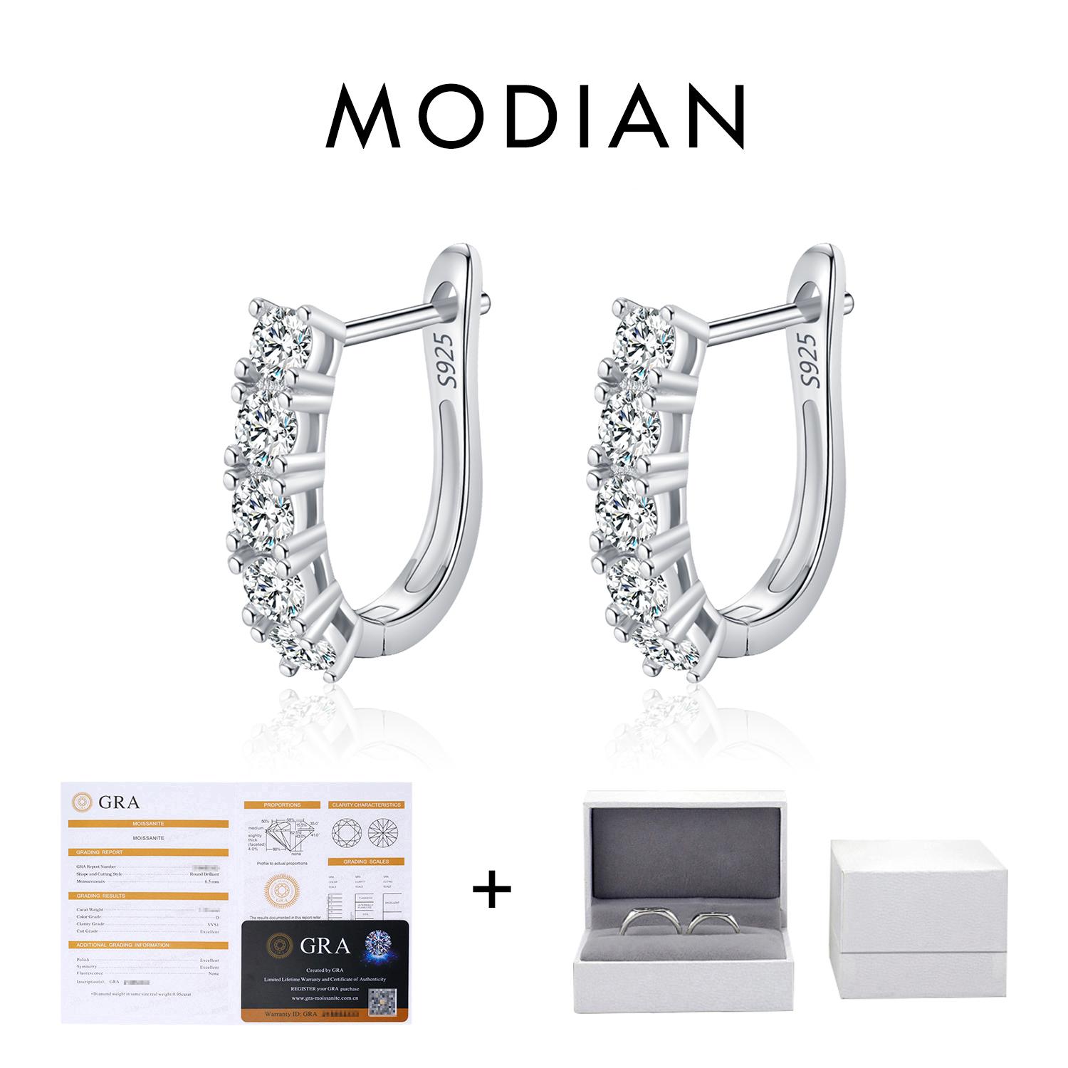 

MODIAN Серьги-кольца с муассанитом цвета D, U-образной формы, из серебра 925 пробы, элегантные, изысканные, для женщин, свадебные украшения