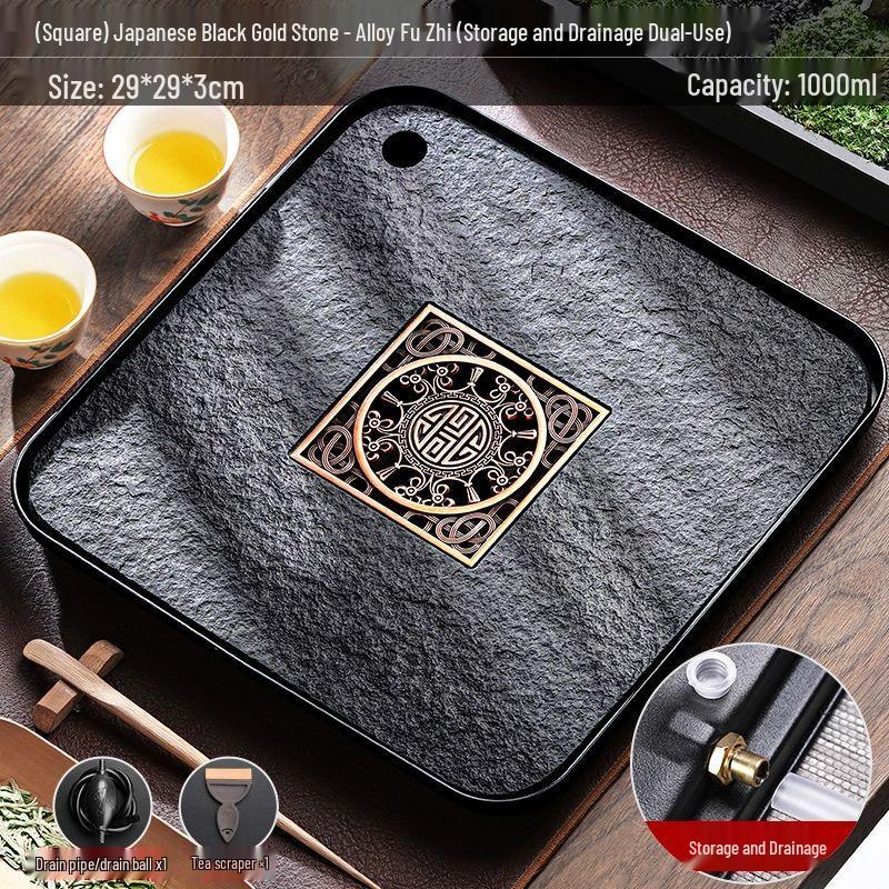Modern Black Gold Stone Tea Tray