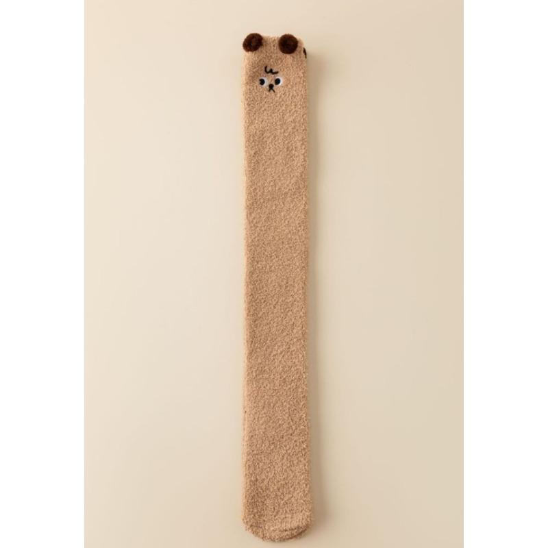 Winter and Autumn Elongated Knee-length Socks, Coral Fleece Women's Socks, Cartoon Embroidered Animal Women's Socks, Thick and Warm Socks