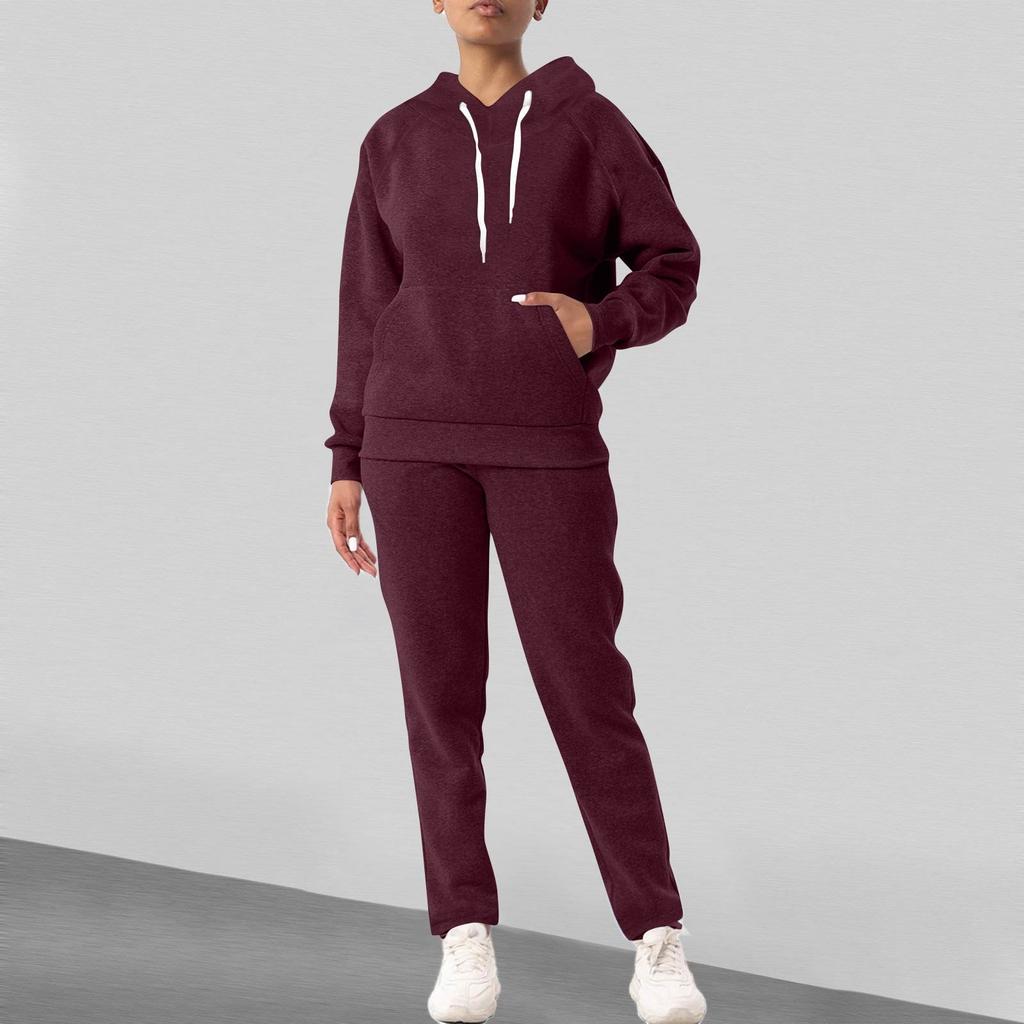 Women's Fashion Solid Colour Long Sleeve Long Pants Sport Two Piece Set