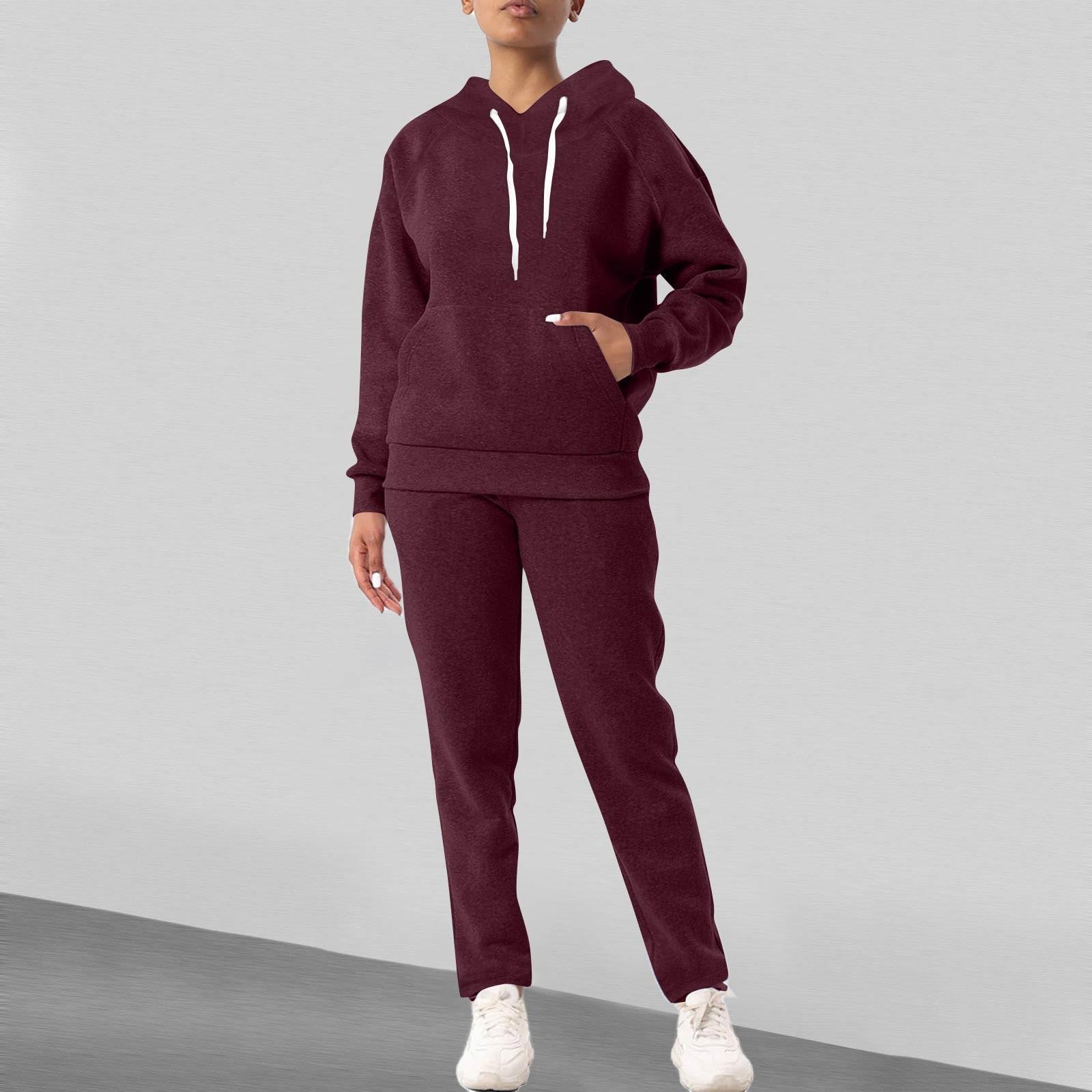 

Женская мода сплошной цвет с длинными рукавами и длинными брюками спортивный комплект из двух предметов XL винный