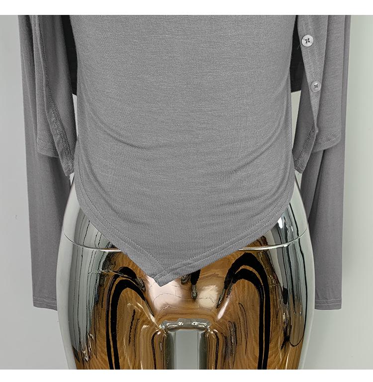 Korejský zeštíhlující bodycon set: Nařasené tílko a krátký kardigan pro ženy